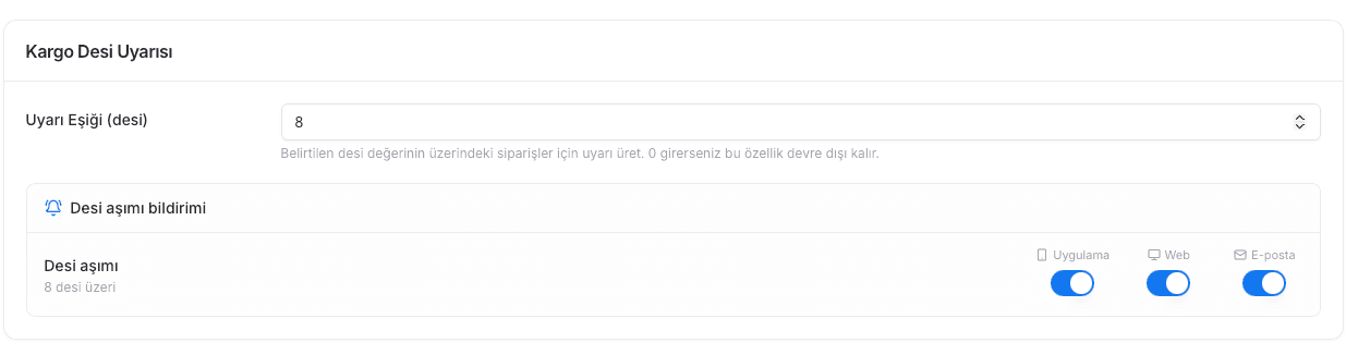 EZV kargo desi uyarı eşiği ve desi aşımı bildirim kanalları